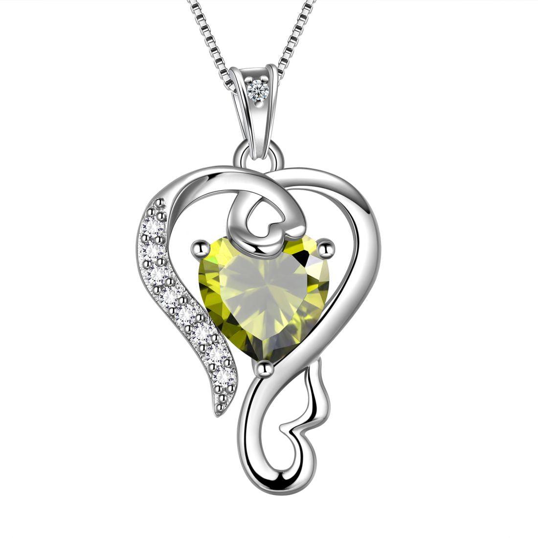 Love Heart Birthstone August Peridot Necklace Pendant - Necklaces - Aurora Tears
