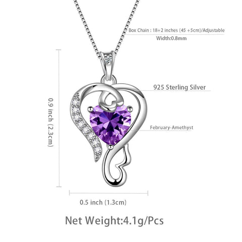 Love Heart Birthstone February Amethyst Necklace Pendant - Necklaces - Aurora Tears