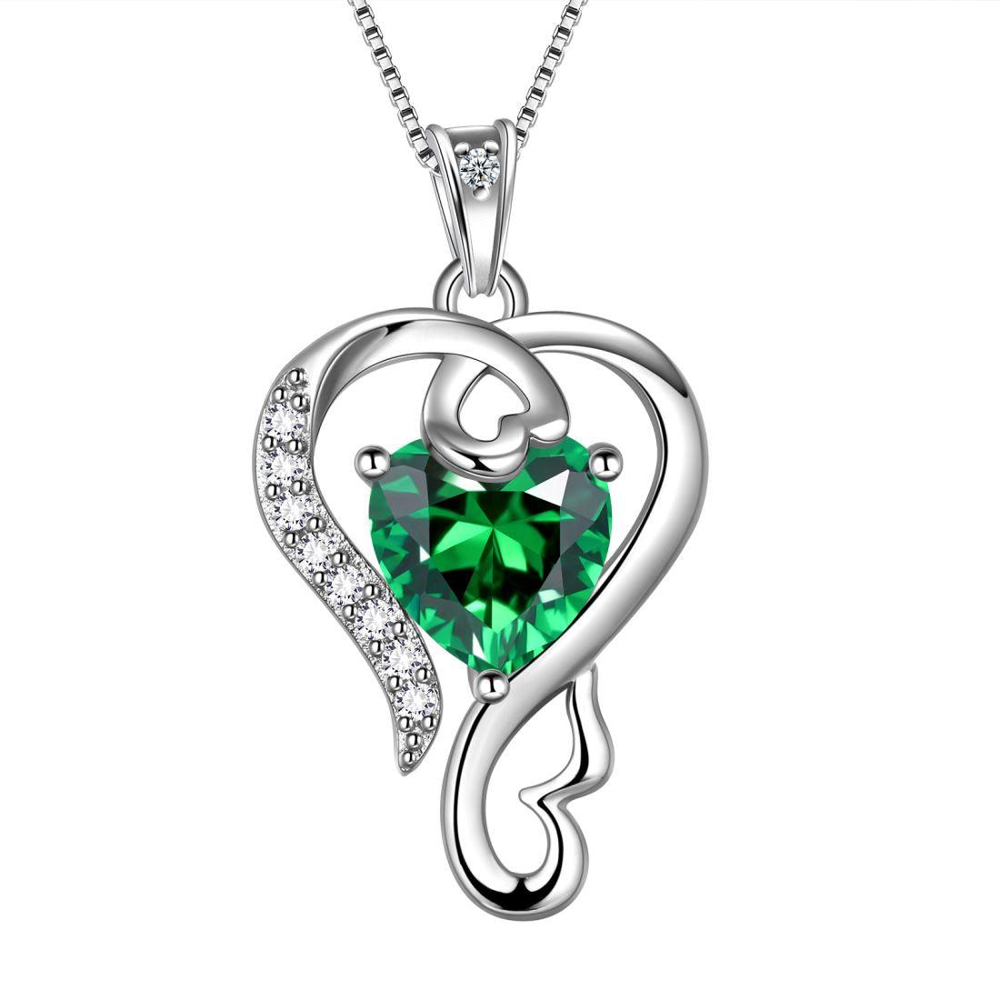 Birthstone Necklaces Love Heart Pendant 925 Sterling Silver - Necklaces - Aurora Tears Jewelry