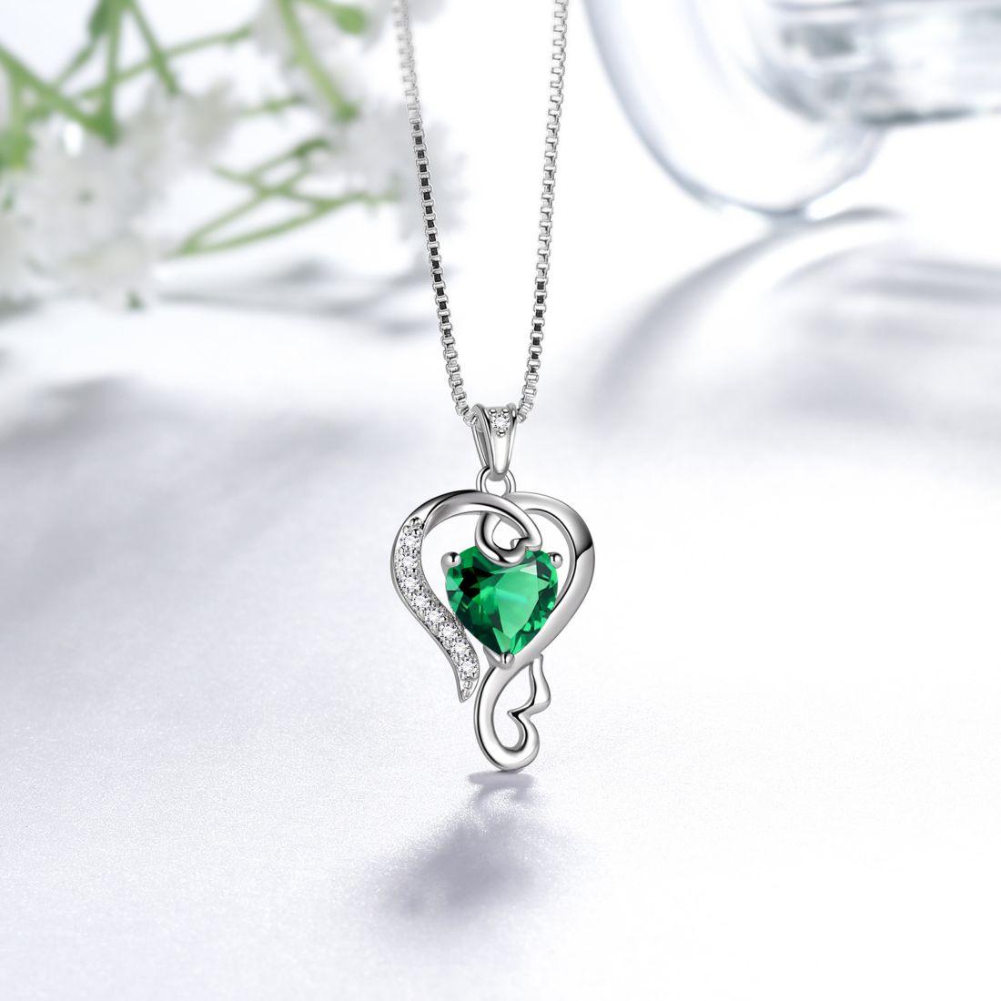 Birthstone Necklaces Love Heart Pendant 925 Sterling Silver - Necklaces - Aurora Tears Jewelry