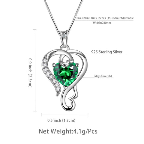 Love Heart Birthstone May Emerald Necklace Pendant - Necklaces - Aurora Tears