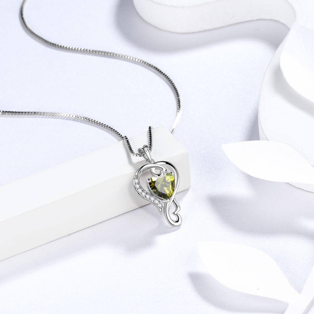 Love Heart Birthstone August Peridot Necklace Pendant - Necklaces - Aurora Tears