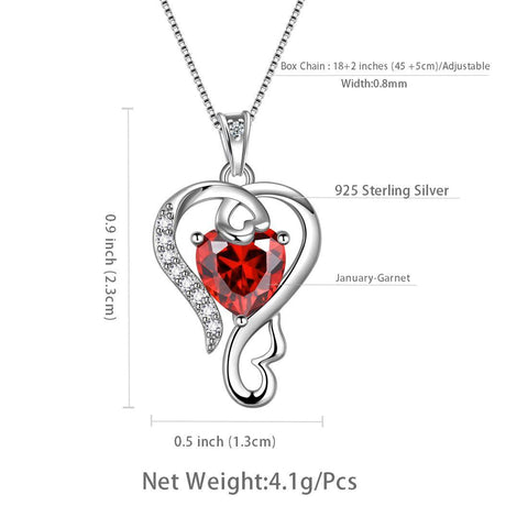 Love Heart Birthstone January Garnet Necklace Pendant - Necklaces - Aurora Tears