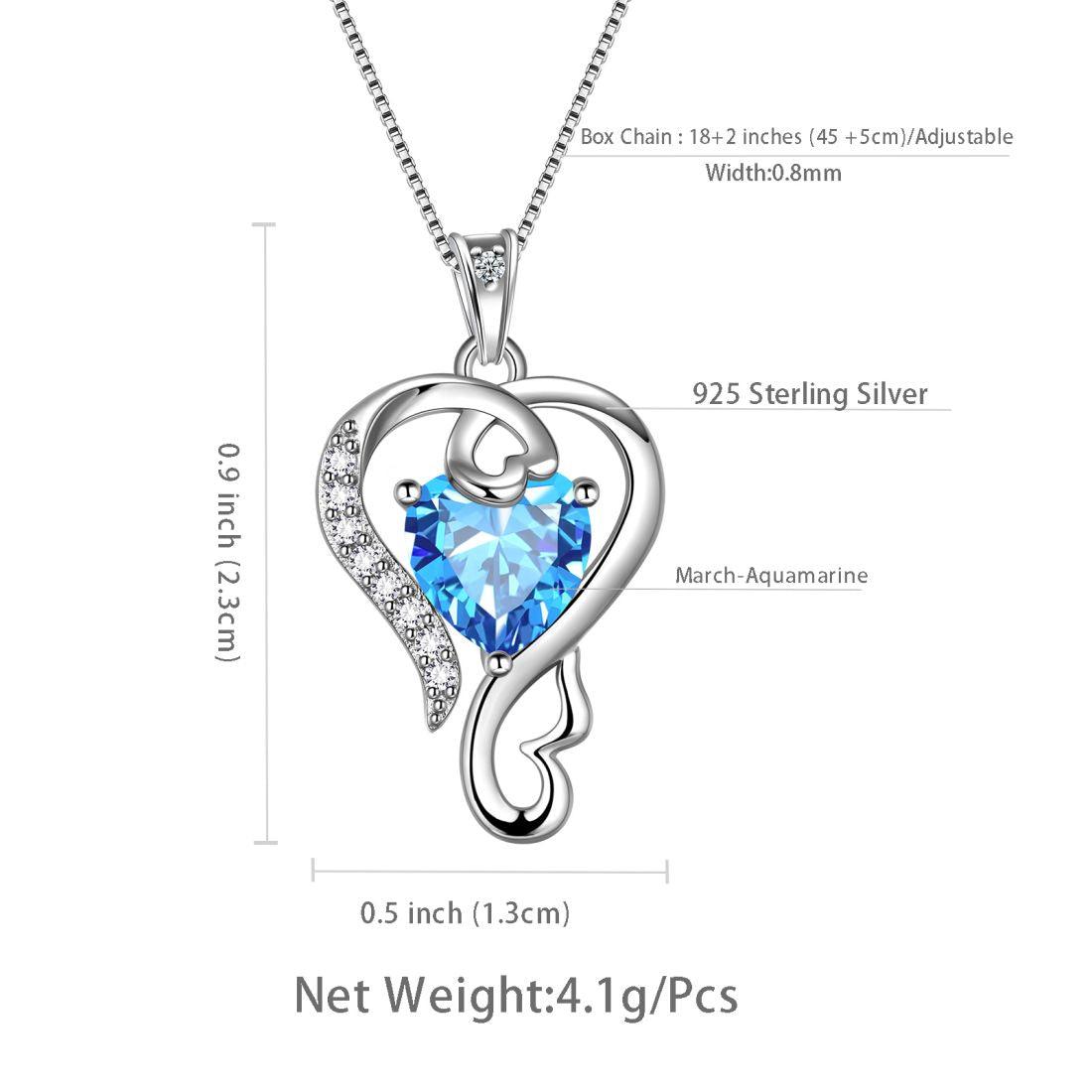 Love Heart Birthstone March Aquamarine Necklace Pendant - Necklaces - Aurora Tears