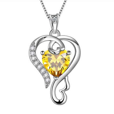 Love Heart Birthstone November Citrine Necklace Pendant - Necklaces - Aurora Tears