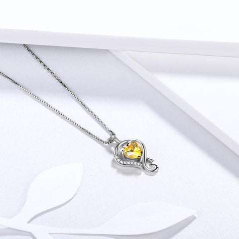 Love Heart Birthstone November Citrine Necklace Pendant - Necklaces - Aurora Tears