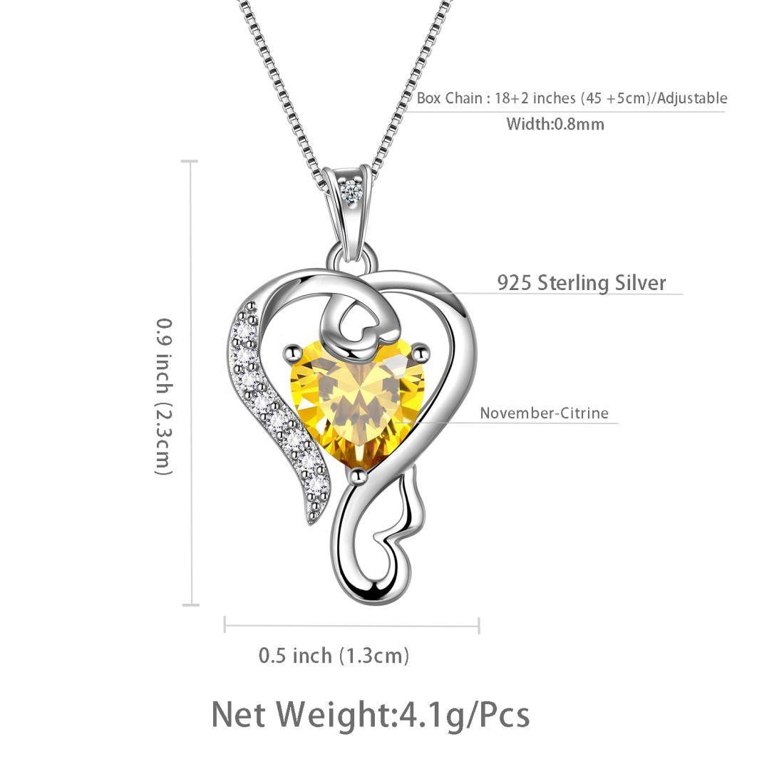 Love Heart Birthstone November Citrine Necklace Pendant - Necklaces - Aurora Tears