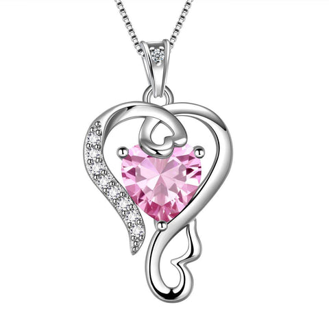 Love Heart Birthstone October Tourmaline Necklace Pendant - Necklaces - Aurora Tears