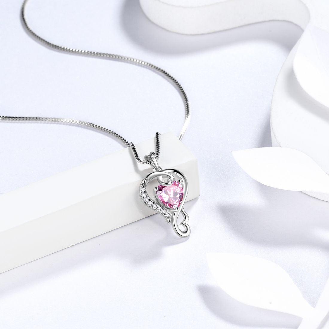 Love Heart Birthstone October Tourmaline Necklace Pendant - Necklaces - Aurora Tears