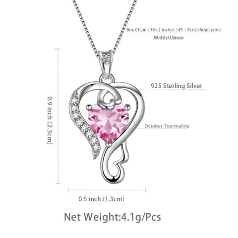 Love Heart Birthstone October Tourmaline Necklace Pendant - Necklaces - Aurora Tears