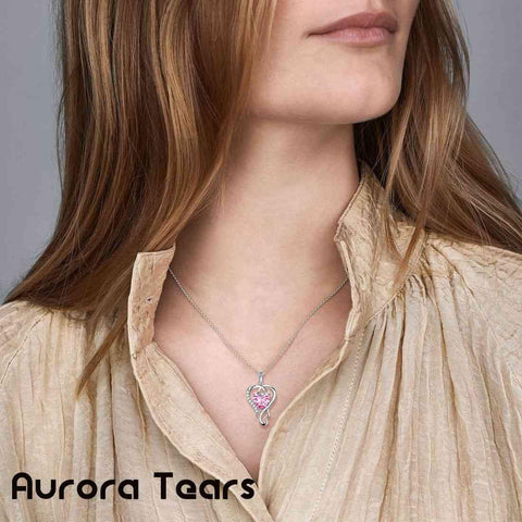 Love Heart Birthstone October Tourmaline Necklace Pendant - Necklaces - Aurora Tears
