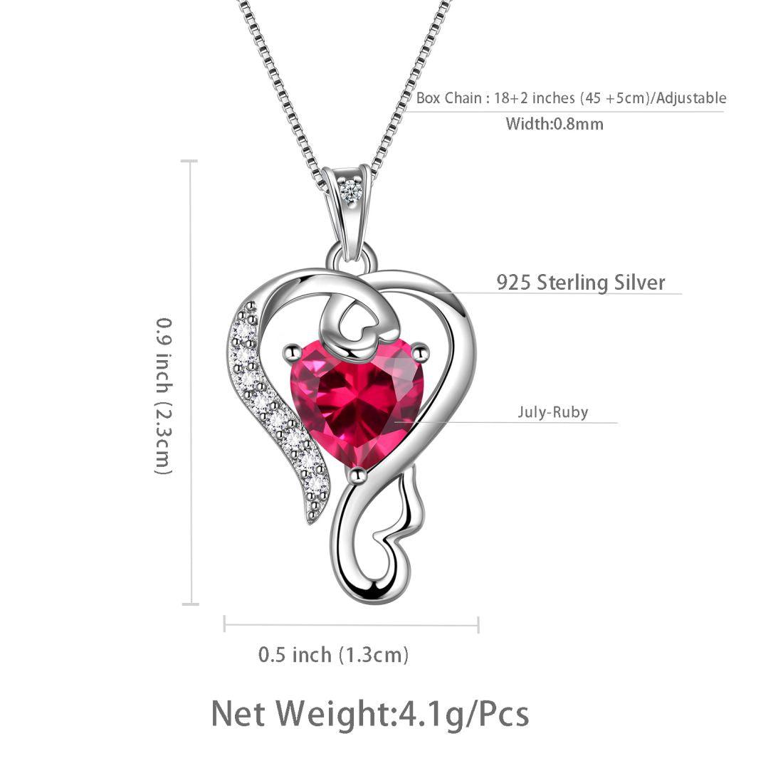 Love Heart Birthstone July Ruby Necklace Pendant - Necklaces - Aurora Tears