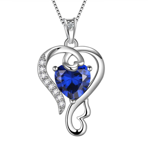 Love Heart Birthstone September Sapphire Necklace Pendant - Necklaces - Aurora Tears