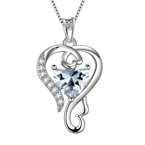 Love Heart Birthstone April Diamond Necklace Pendant - Necklaces - Aurora Tears