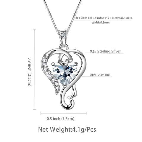 Love Heart Birthstone April Diamond Necklace Pendant - Necklaces - Aurora Tears