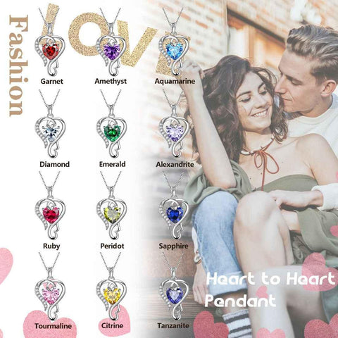 Love Heart Birthstone January Garnet Necklace Pendant - Necklaces - Aurora Tears