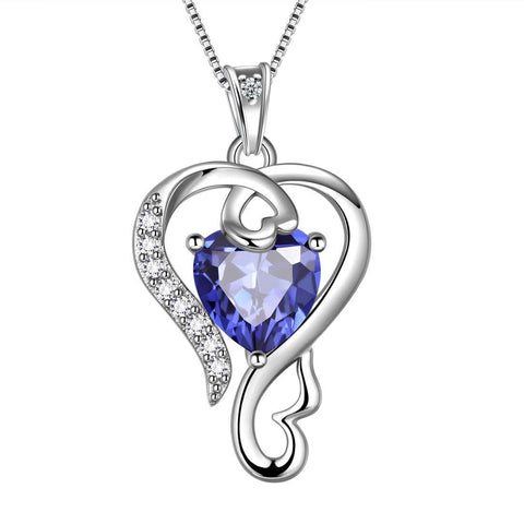 Love Heart Birthstone December Tanzanite Necklace Pendant - Necklaces - Aurora Tears