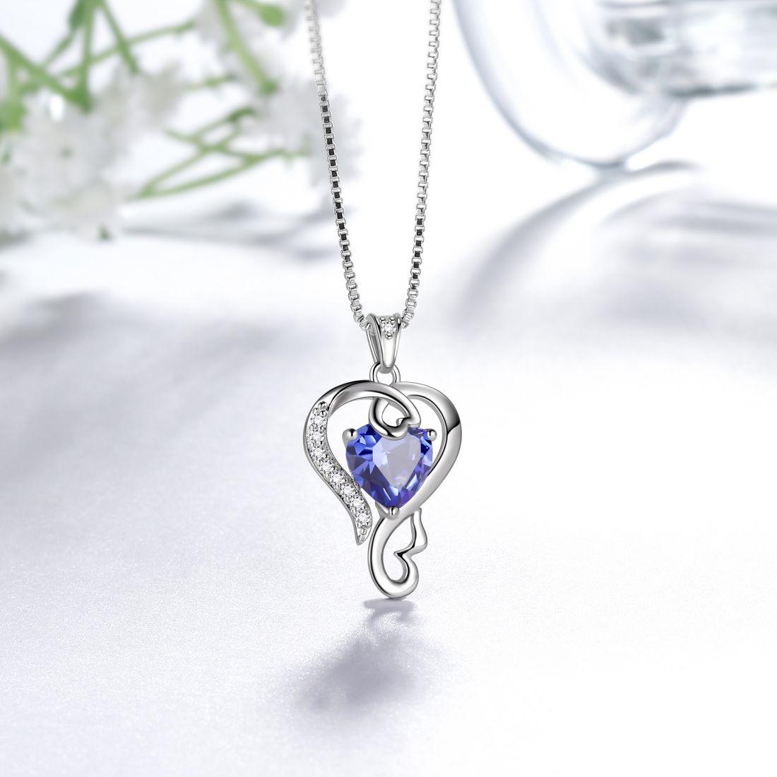 Love Heart Birthstone December Tanzanite Necklace Pendant - Necklaces - Aurora Tears
