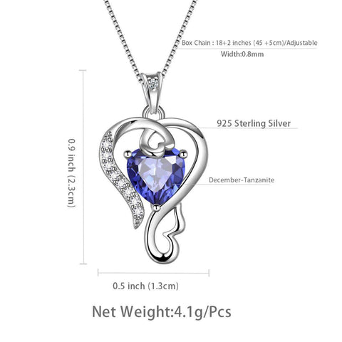 Love Heart Birthstone December Tanzanite Necklace Pendant - Necklaces - Aurora Tears