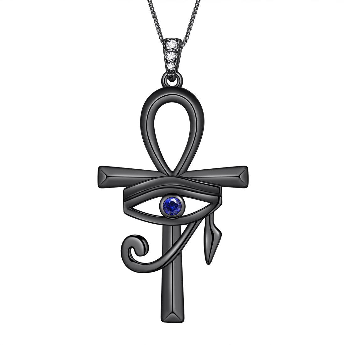 Ankh Cross Blue Eye of Horus Necklace Pendant - Necklaces - Aurora Tears