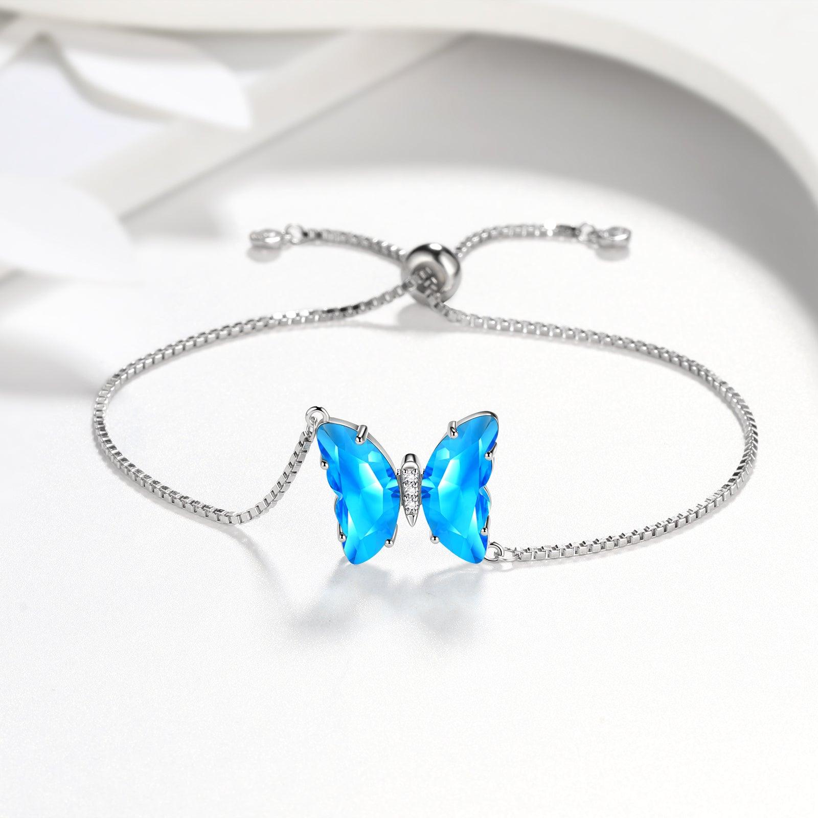 Blue Butterfly Bracelet March Aquamarine Birthstone - Bracelet - Aurora Tears