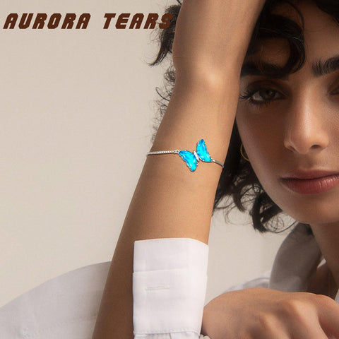 Blue Butterfly Bracelet March Aquamarine Birthstone - Bracelet - Aurora Tears