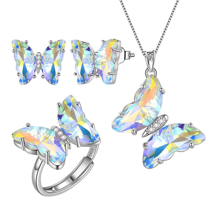 White Butterfly Jewelry Set 4PCS April Diamond Birthstone - Jewelry Sets - Aurora Tears