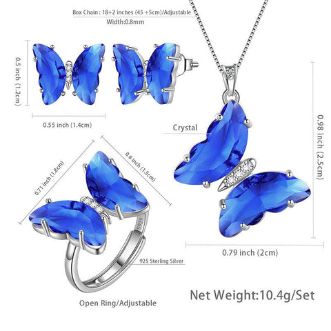 Blue Butterfly Jewelry Set 4PCS September Sapphire Birthstone - Jewelry Sets - Aurora Tears