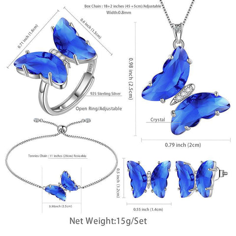 Blue Butterfly Jewelry Set 5PCS September Sapphire Birthstone - Jewelry Sets - Aurora Tears