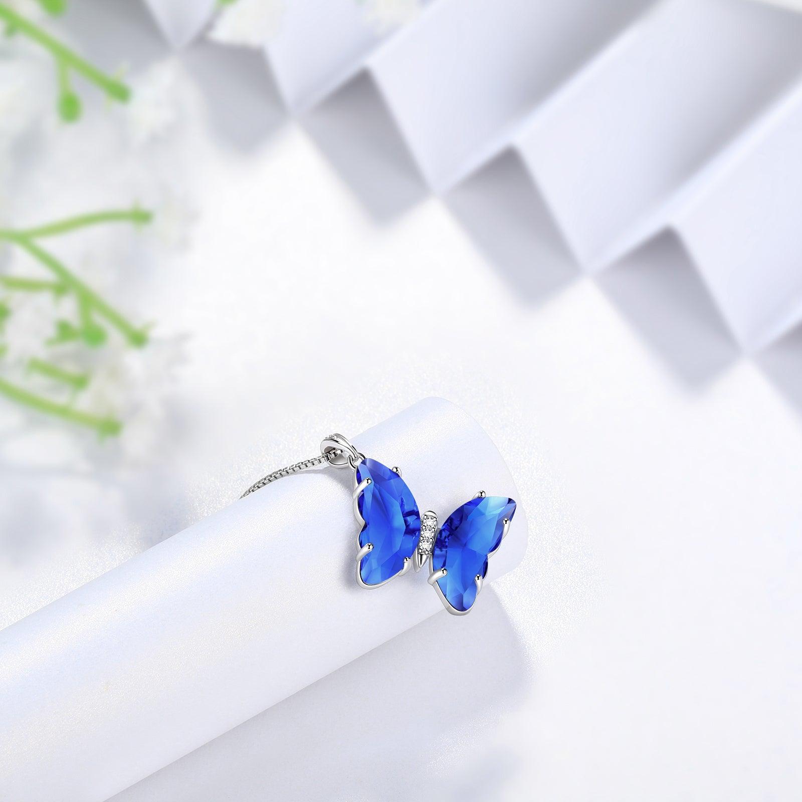 Blue Butterfly Necklace September Sapphire Birthstone Pendant - Necklaces - Aurora Tears