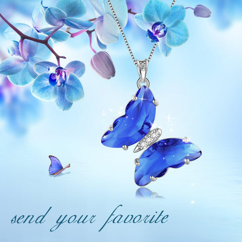 Blue Butterfly Necklace September Sapphire Birthstone Pendant - Necklaces - Aurora Tears