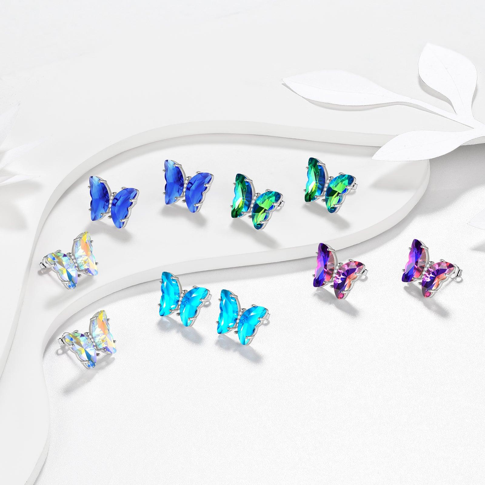 Blue Butterfly Earrings March Aquamarine Birthstone - Earrings - Aurora Tears