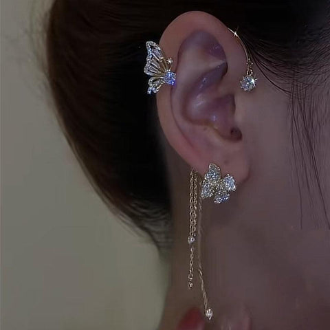 Butterfly Flower Ear Cuffs Wrap Earrings Non Piercing Jewelry - Earrings - Aurora Tears