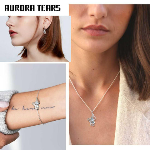 Butterfly Birthstone April Diamond Jewelry Set 4PCS - Jewelry Set - Aurora Tears