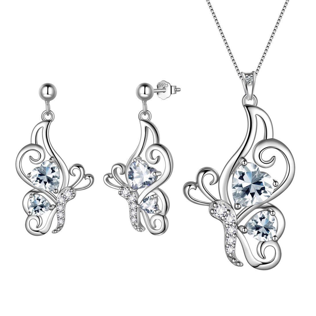 Butterfly Birthstone April Diamond Jewelry Set 3PCS - Jewelry Set - Aurora Tears
