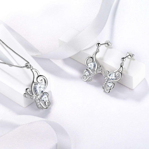 Butterfly Birthstone April Diamond Jewelry Set 3PCS - Jewelry Set - Aurora Tears
