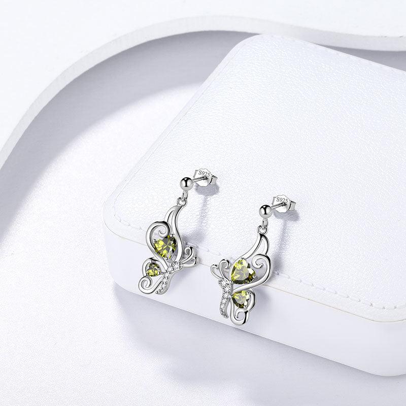 Butterfly Birthstone August Peridot Earrings Sterling Silver - Earrings - Aurora Tears