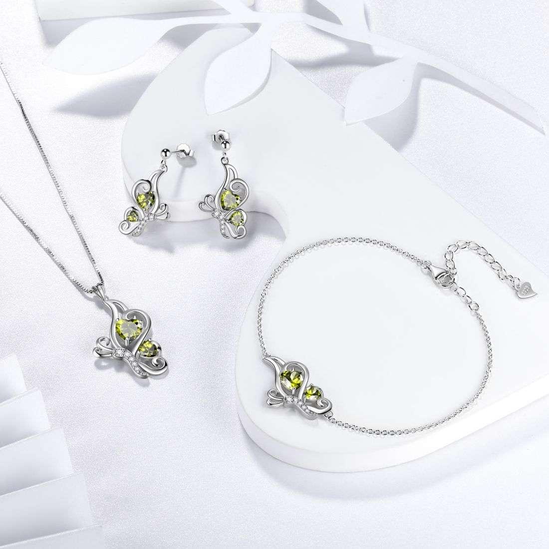 Butterfly Birthstone August Peridot Necklace Sterling Silver - Necklaces - Aurora Tears