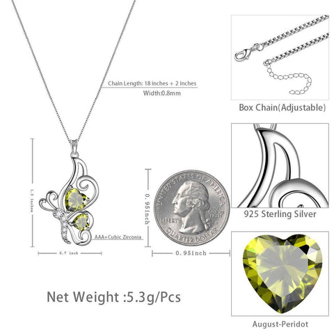 Butterfly Birthstone August Peridot Necklace Sterling Silver - Necklaces - Aurora Tears