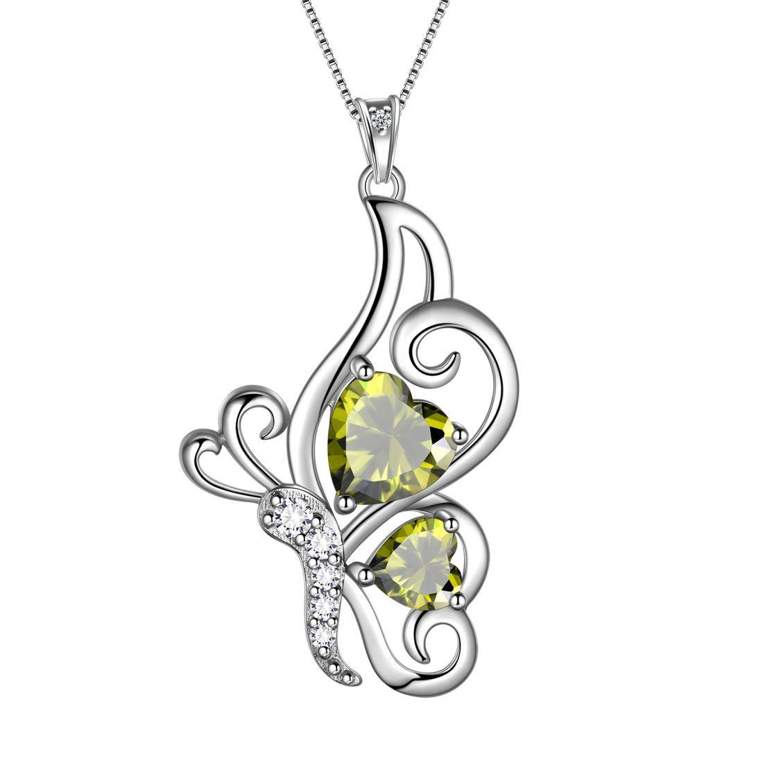 Butterfly Birthstone August Peridot Necklace Sterling Silver - Necklaces - Aurora Tears