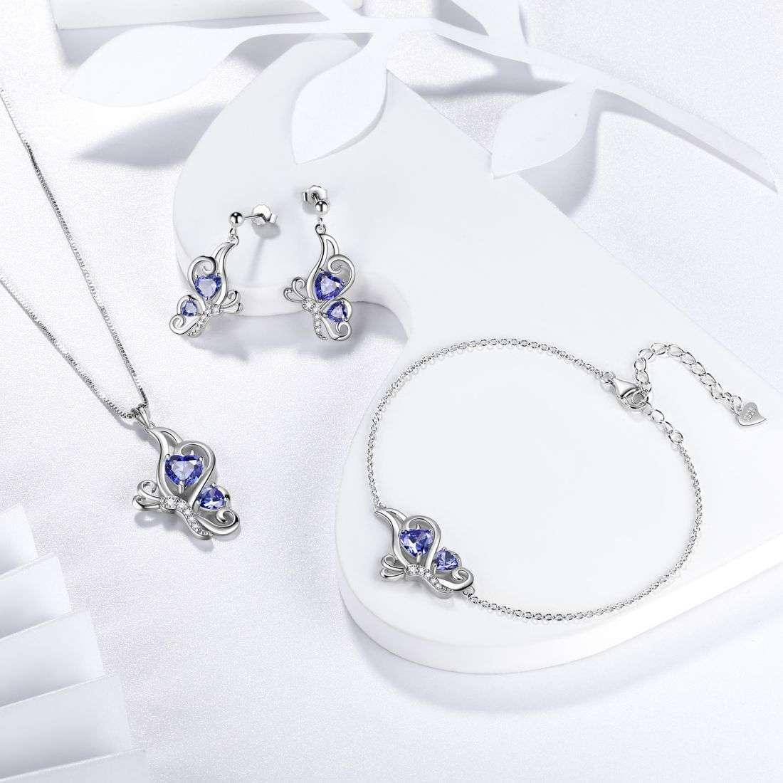 Butterfly Birthstone December Tanzanite Jewelry Set 4PCS - Jewelry Set - Aurora Tears