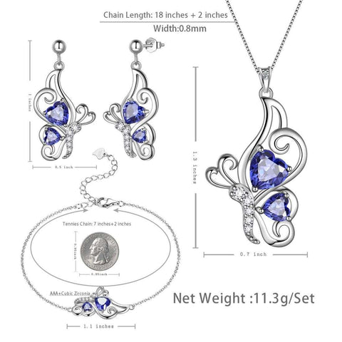 Butterfly Birthstone December Tanzanite Jewelry Set 4PCS - Jewelry Set - Aurora Tears