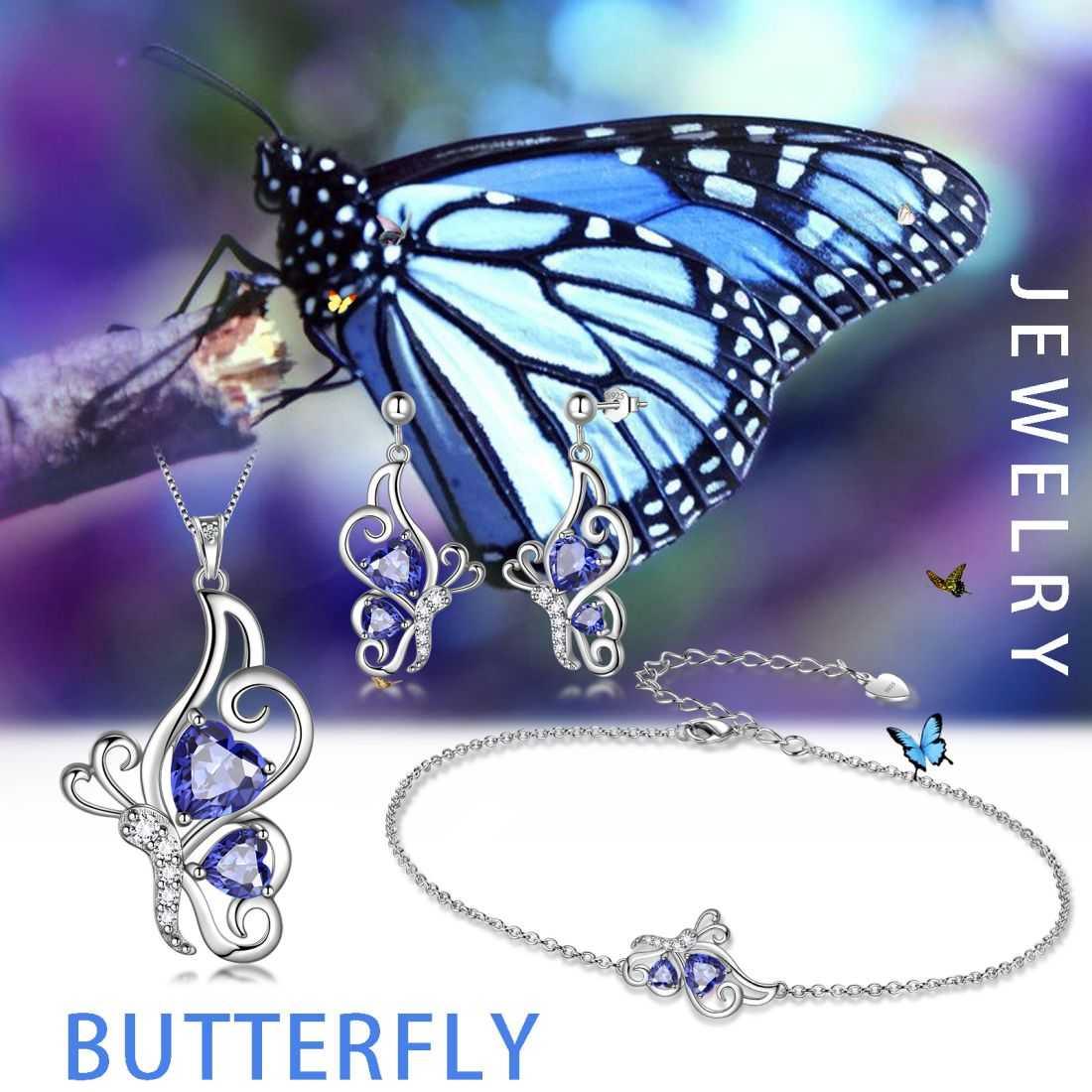 Butterfly Birthstone December Tanzanite Jewelry Set 4PCS - Jewelry Set - Aurora Tears