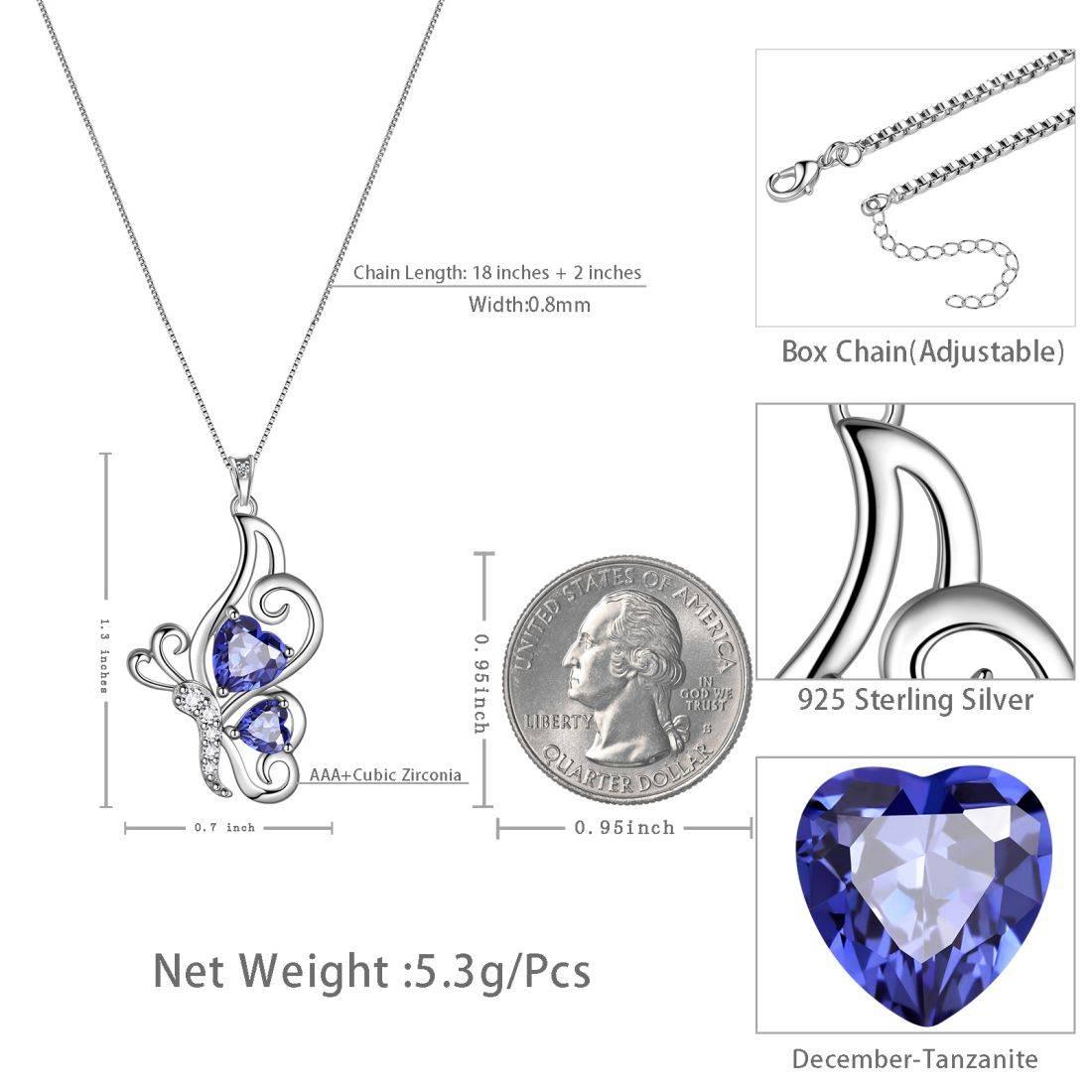 Butterfly Birthstone December Tanzanite Necklace Sterling Silver - Necklaces - Aurora Tears