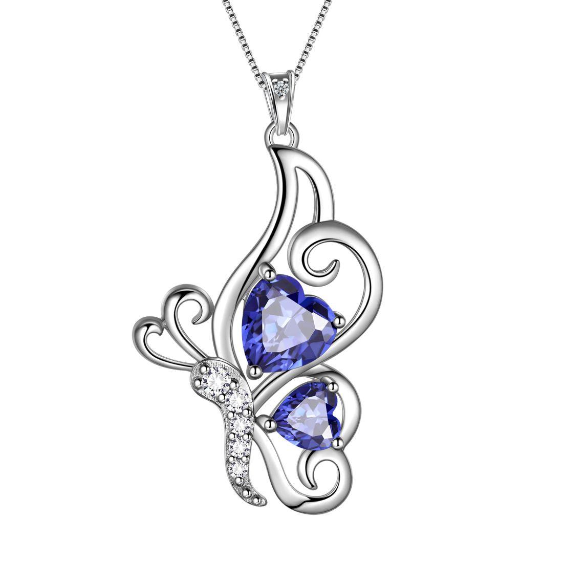 Butterfly Birthstone December Tanzanite Necklace Sterling Silver - Necklaces - Aurora Tears