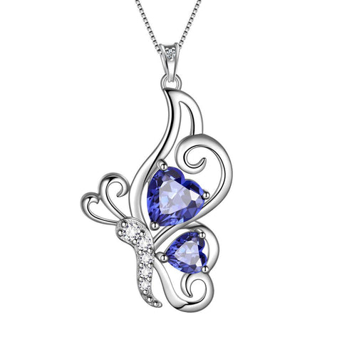 Butterfly Birthstone December Tanzanite Necklace Sterling Silver - Necklaces - Aurora Tears