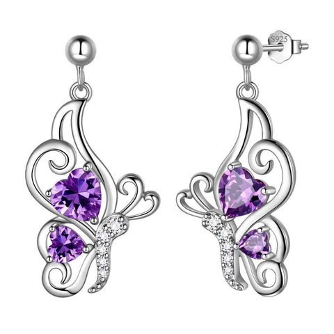 Butterfly Birthstone February Amethyst Earrings Sterling Silver - Earrings - Aurora Tears