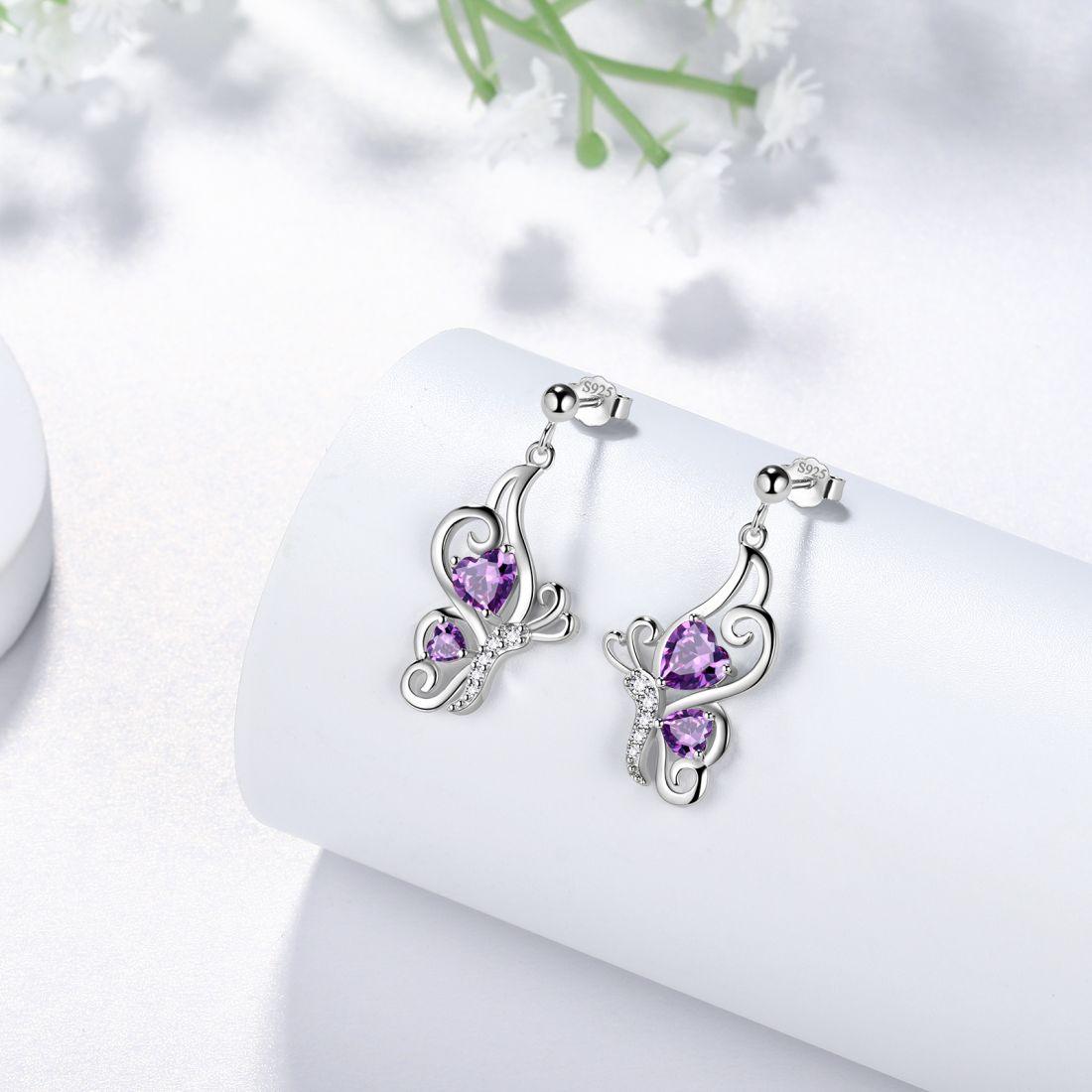 Butterfly Birthstone February Amethyst Earrings Sterling Silver - Earrings - Aurora Tears