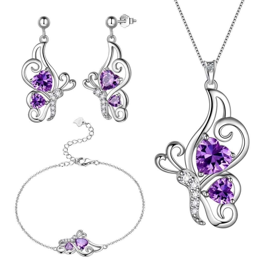 Butterfly Birthstone February Amethyst Jewelry Set 4PCS - Jewelry Set - Aurora Tears