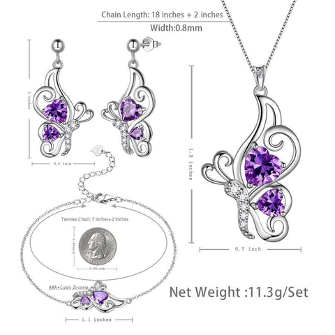 Butterfly Birthstone February Amethyst Jewelry Set 4PCS - Jewelry Set - Aurora Tears